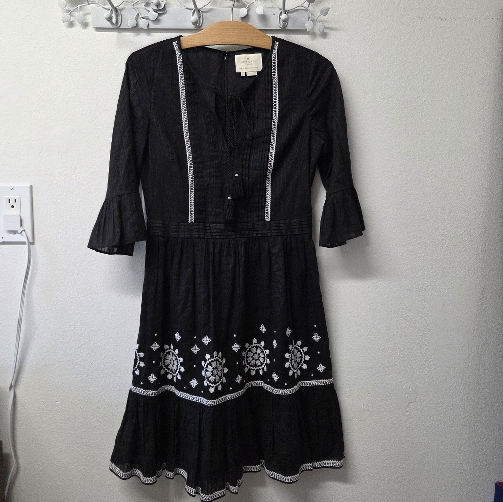 Kate Spade Black Dress with White Embroidery